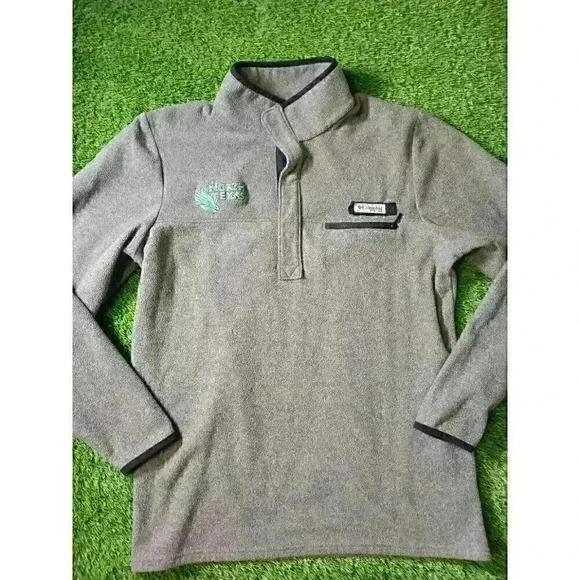 North Texas Pullover Mens Medium Gray Snap Columbia PFG Fleece Fleece - Picture 1 of 12